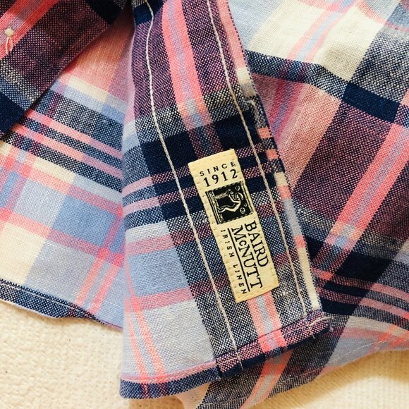 Books Brothers Baird McNutt Irish Linen Regen Mens Medium Plaid Button Up Shirt - Picture 3 of 6
